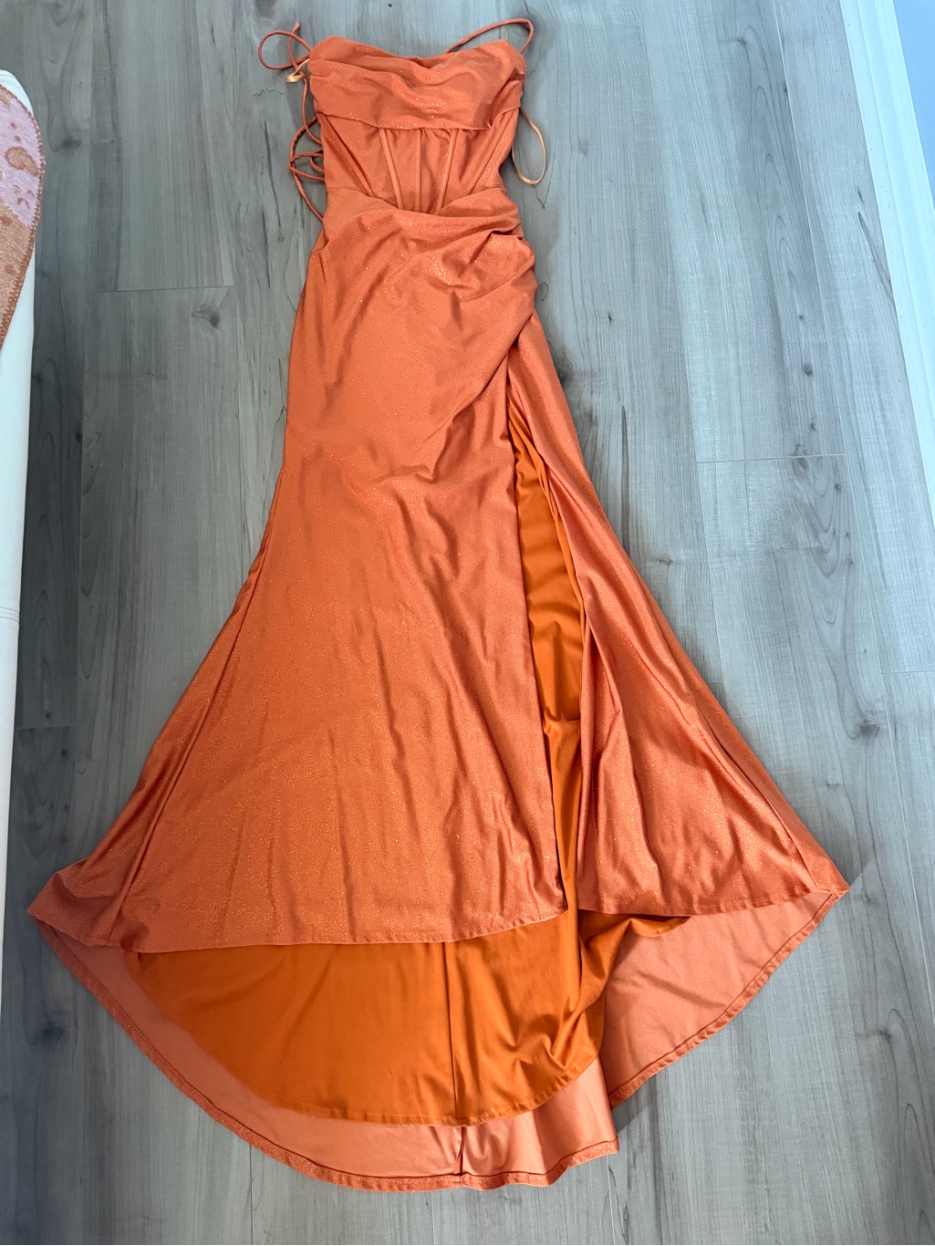 Sleeveless Orange Prom Gown With Side Slit